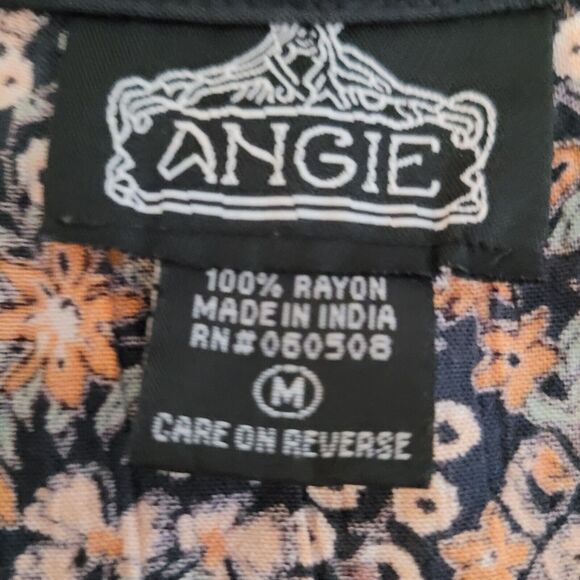 Angie Dress Medium Blue Ditzy Floral Plunge Neck Flutter Smock Waist Beach Boho - Picture 6 of 11